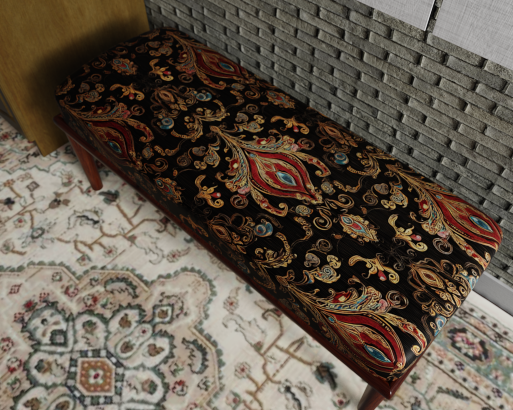 Black & Gold Paisley Damask bench 6