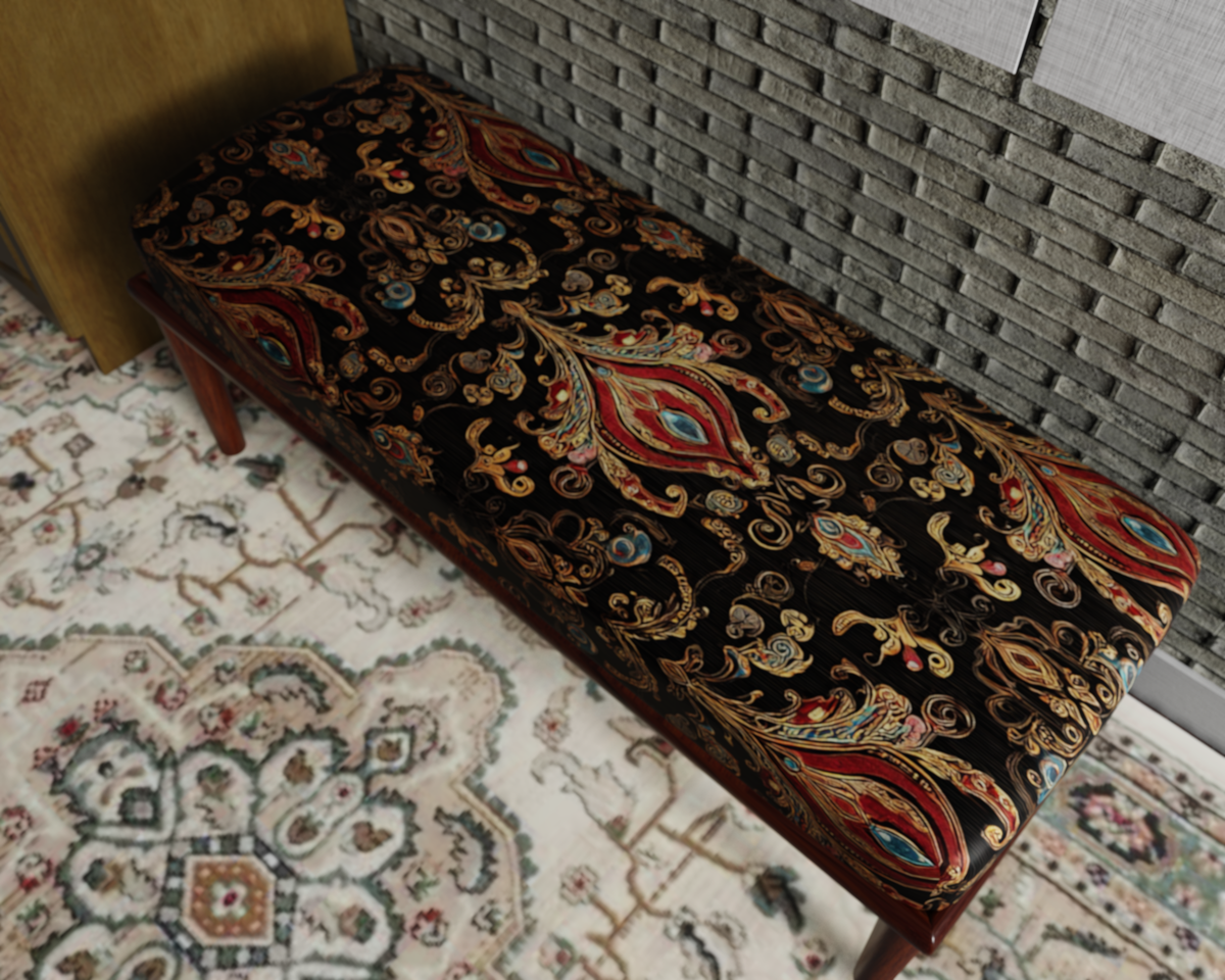 Black & Gold Paisley Damask bench 6