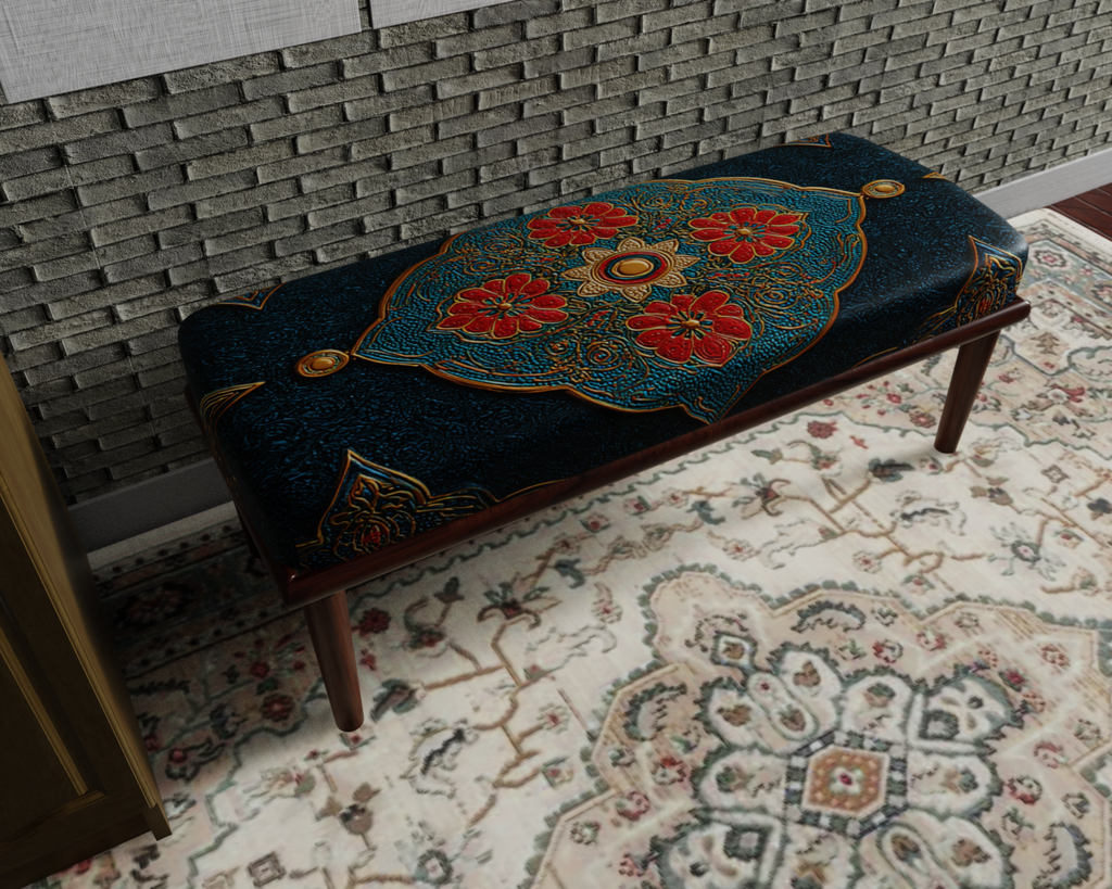 Teal & Coral Floral Medallion bench 8