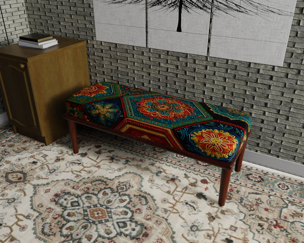 Emerald & Red Moroccan Medallion bench 1