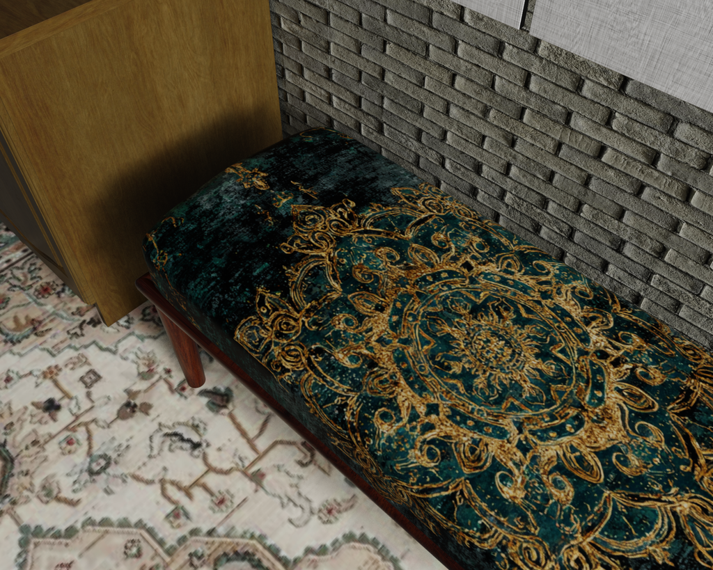 Teal & Gold Baroque Medallion bench 5