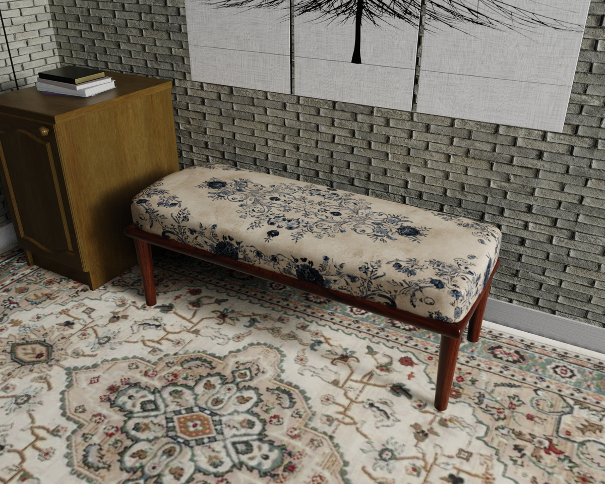 Ivory & Navy Delft Floral bench 1