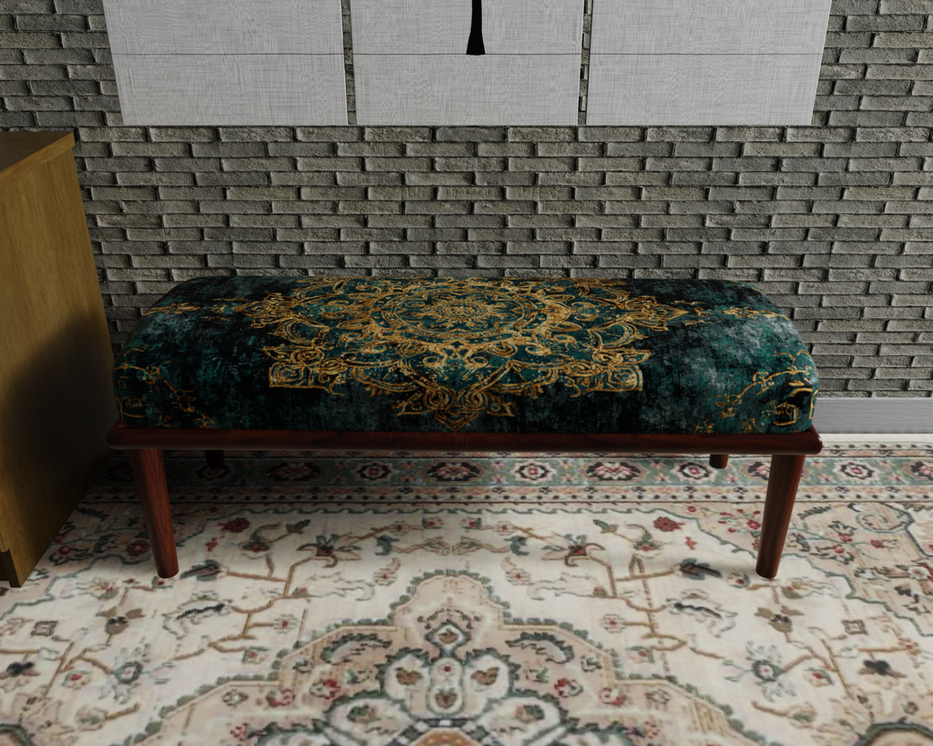Teal & Gold Baroque Medallion bench 2