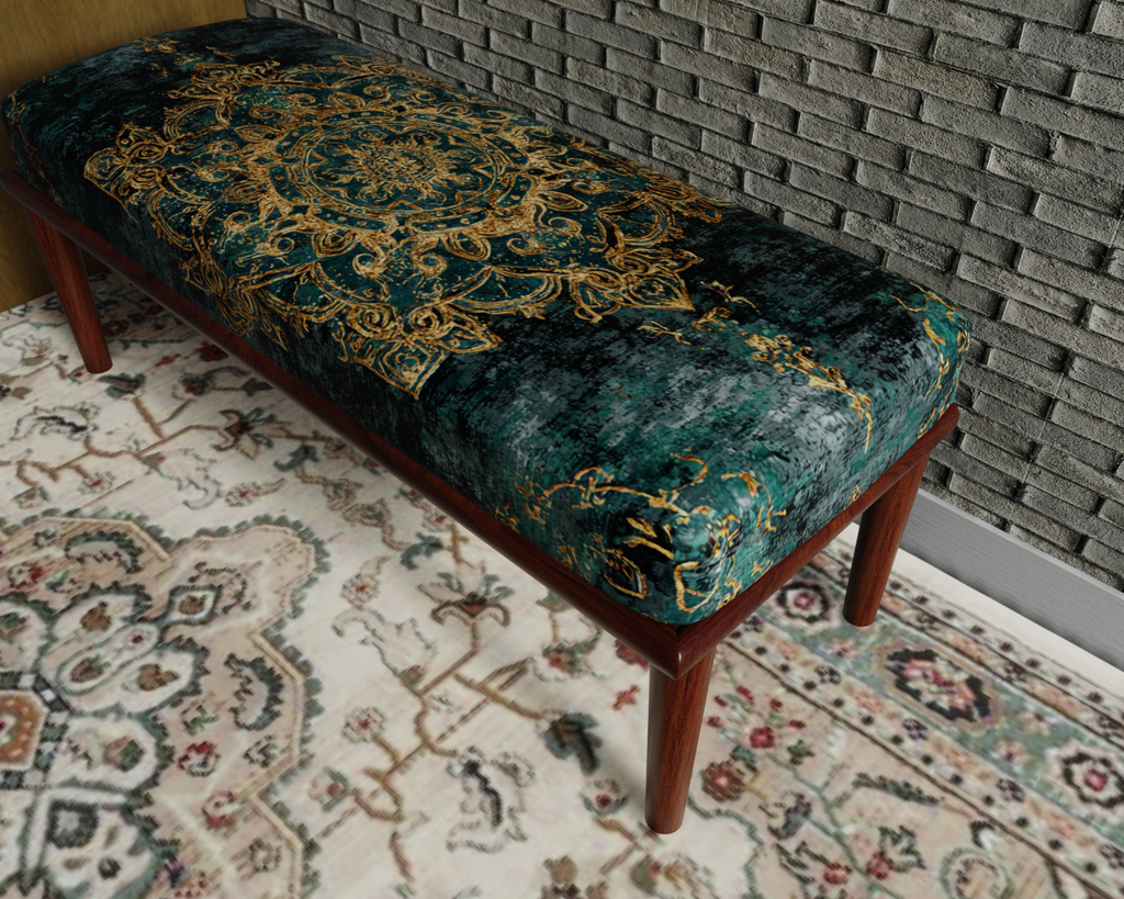 Teal & Gold Baroque Medallion bench 7