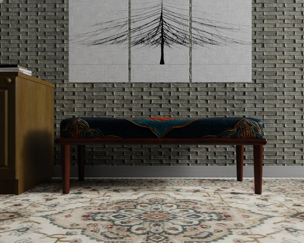 Teal & Coral Floral Medallion bench 4
