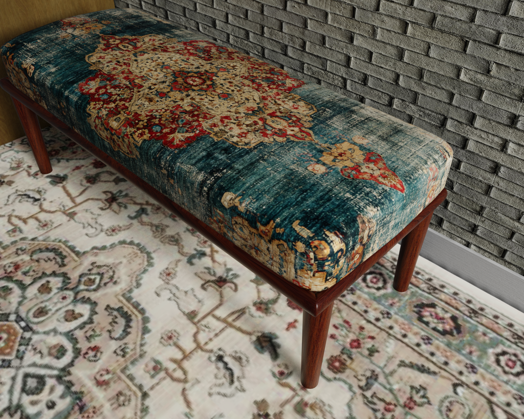 Teal & Rust Distressed Persian bench 7
