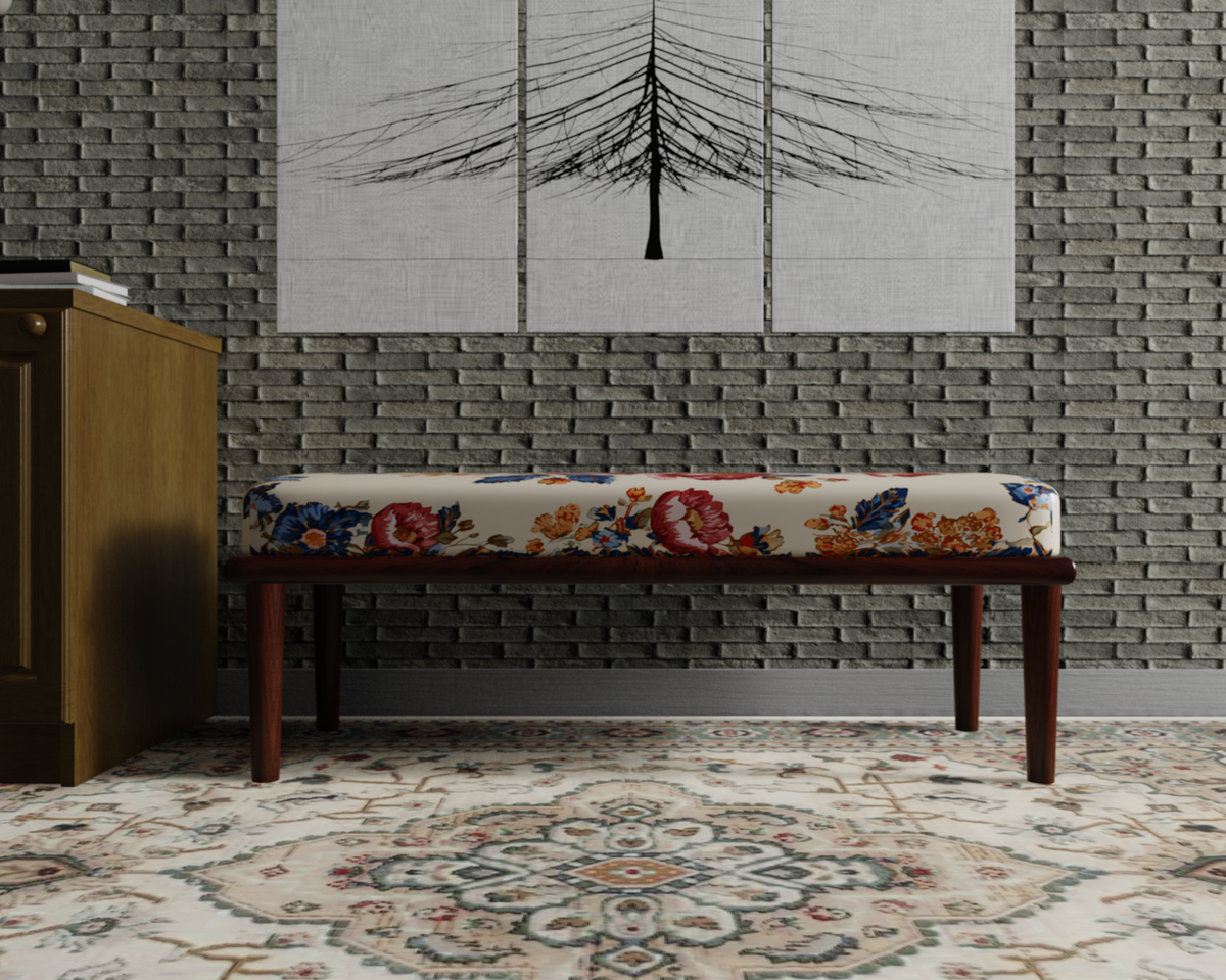 Ivory Folk Floral Embroidery bench 4