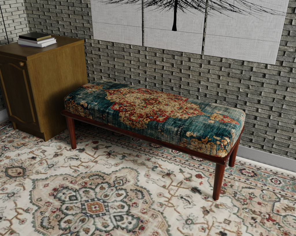 Teal & Rust Distressed Persian bench 1