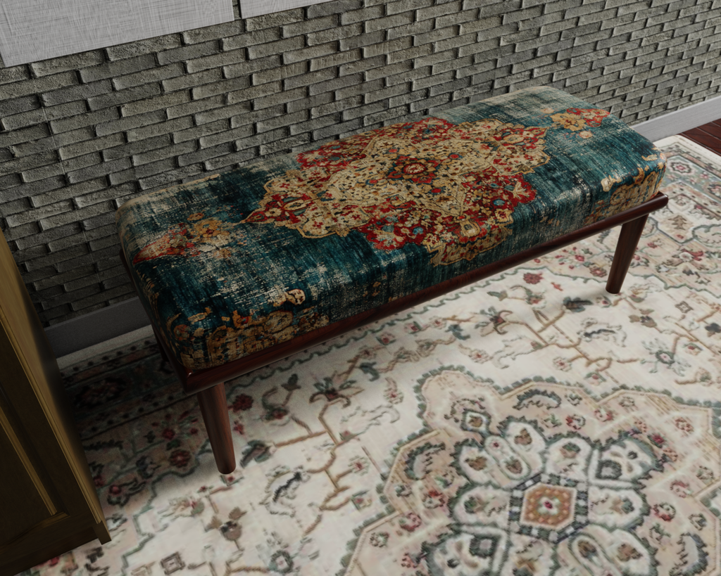Teal & Rust Distressed Persian bench 8