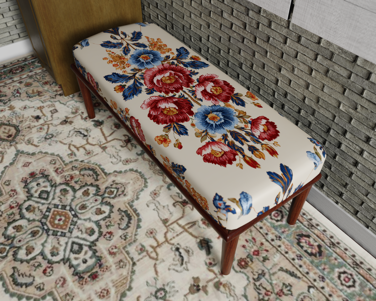 Ivory Folk Floral Embroidery bench 3