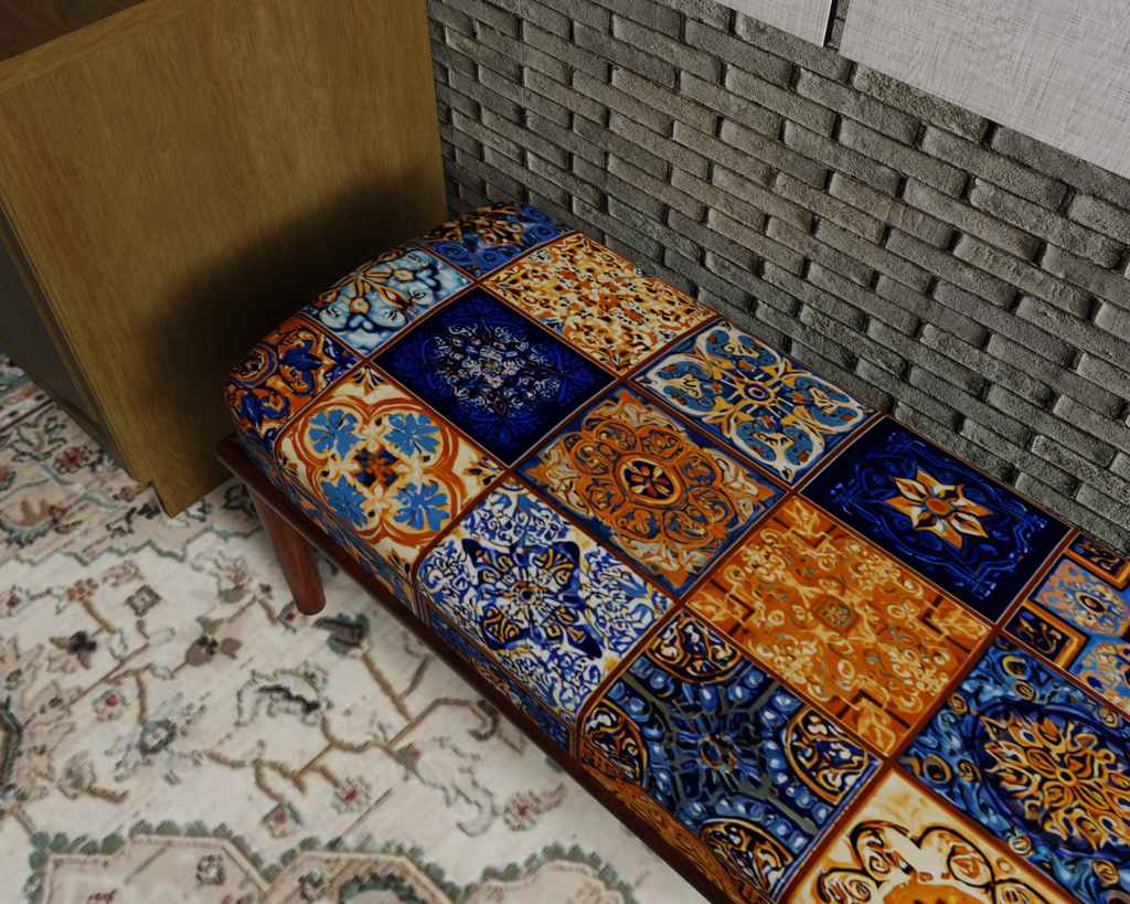 Blue & Gold Patchwork Tile bench 5