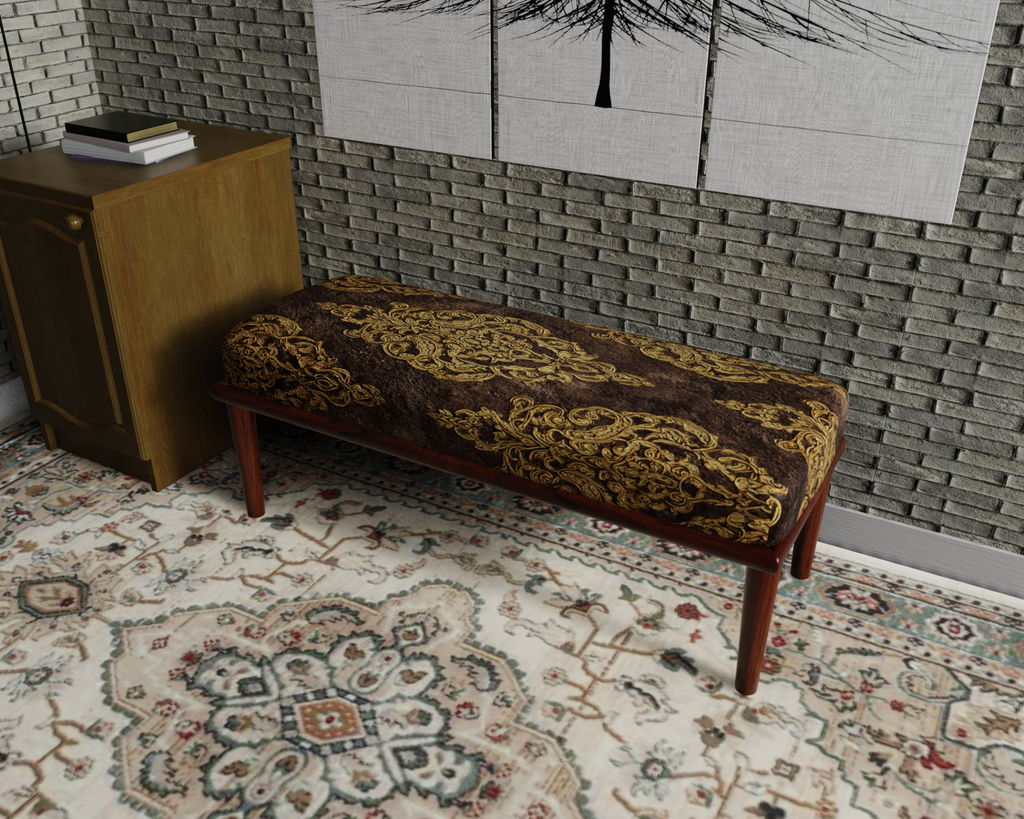 Chocolate & Gold Damask bench 1