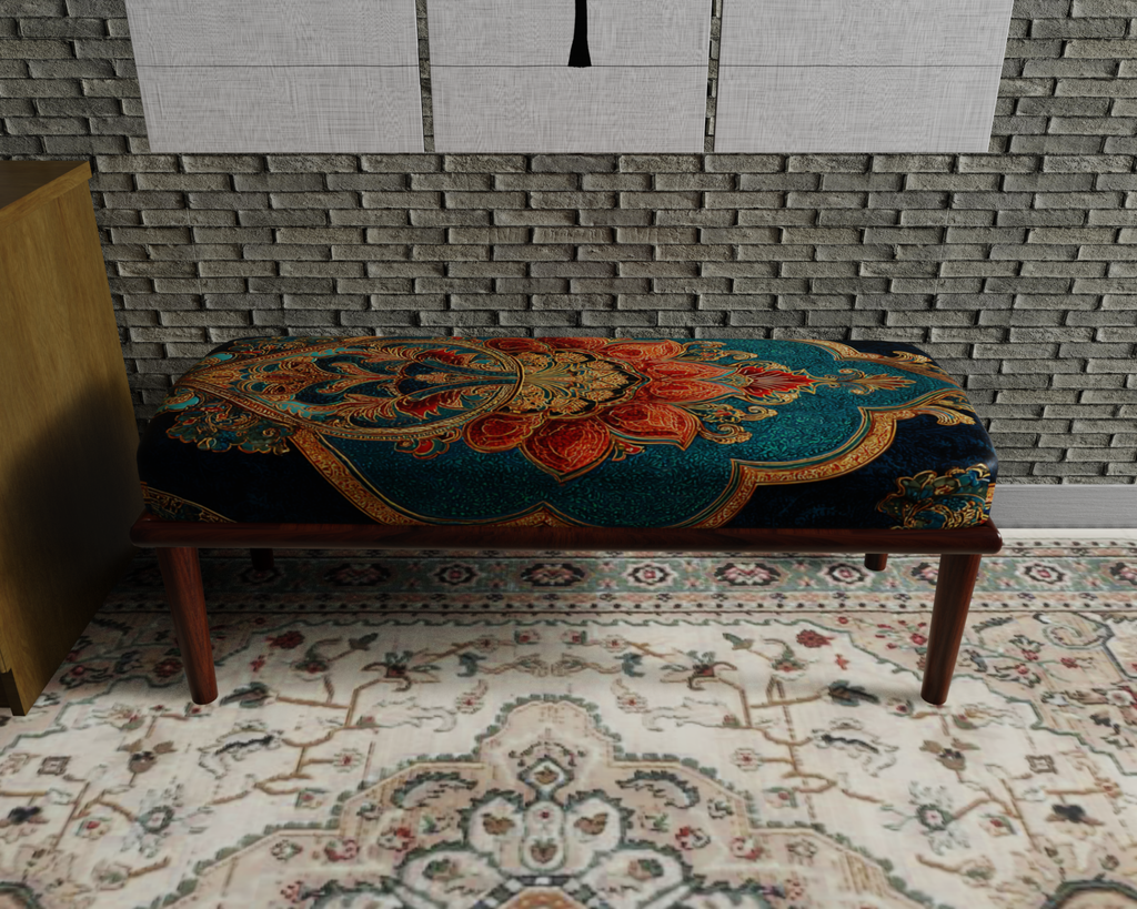 Teal & Rust Paisley Medallion bench 2