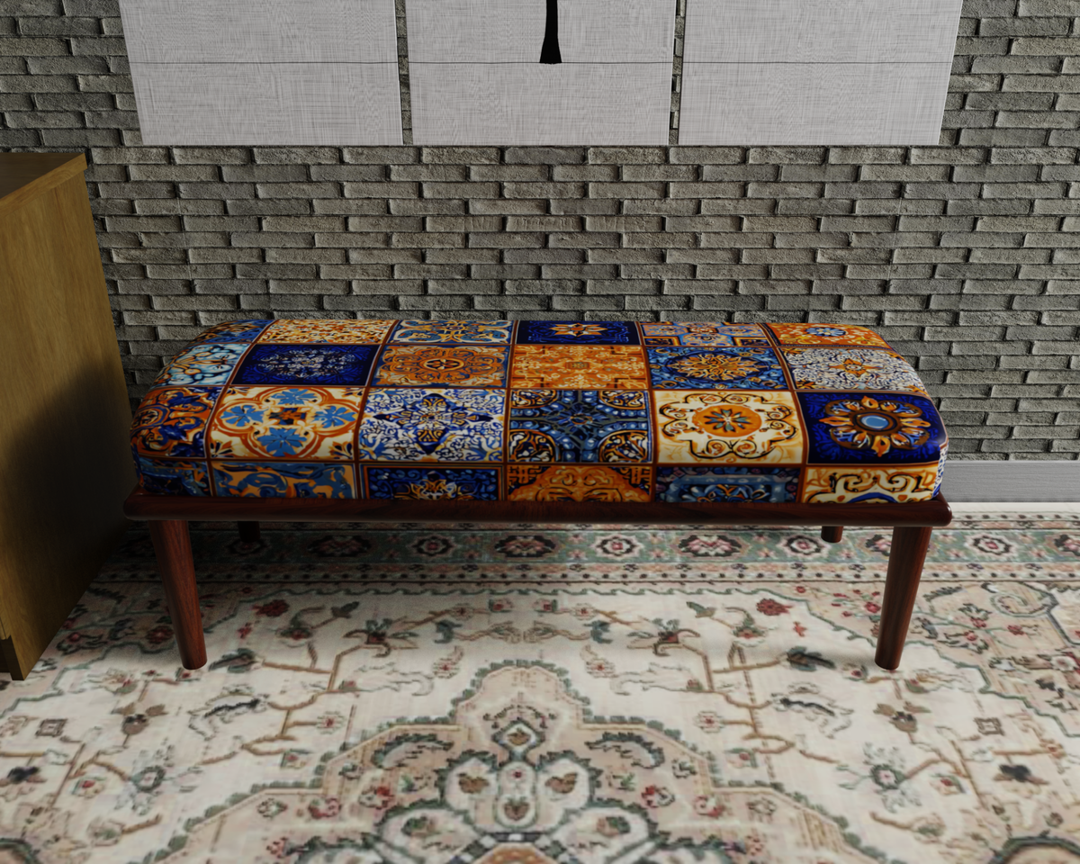 Blue & Gold Patchwork Tile bench 2