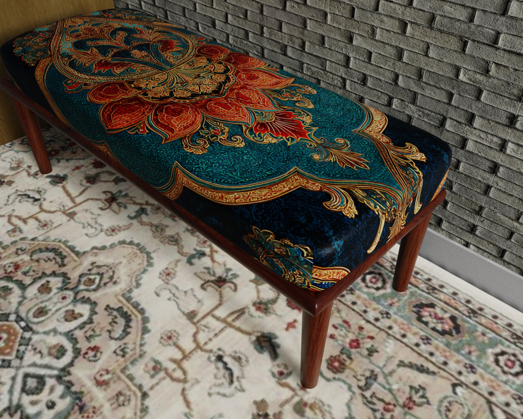 Teal & Rust Paisley Medallion bench 7