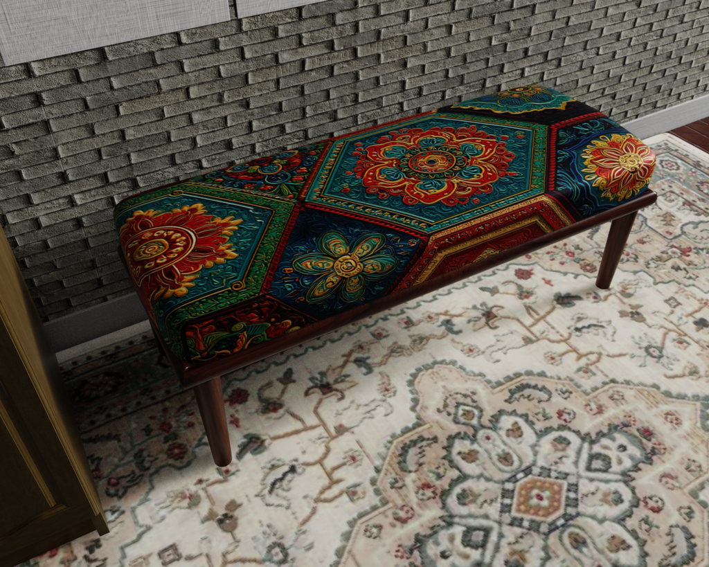 Emerald & Red Moroccan Medallion bench 8