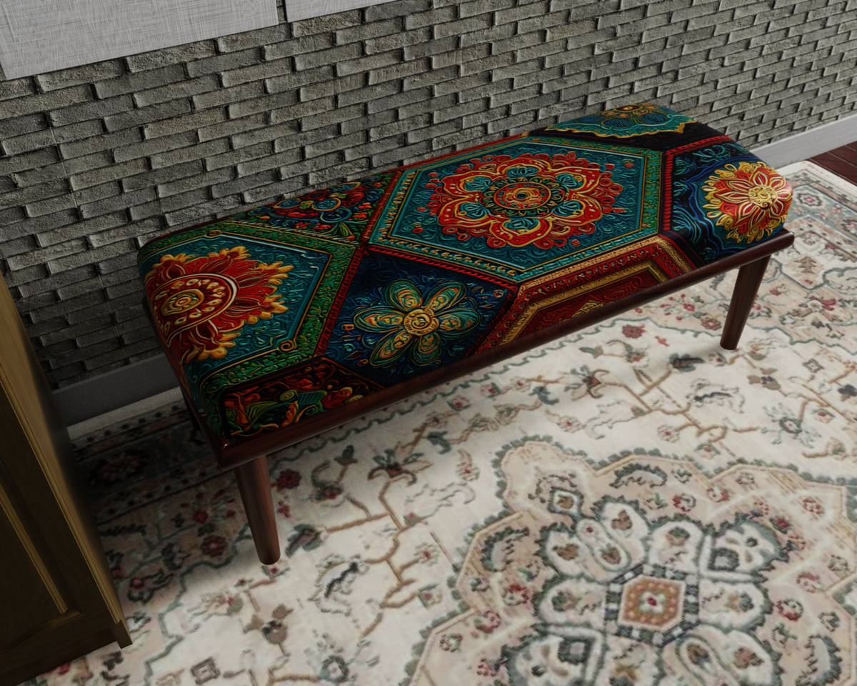 Emerald & Red Moroccan Medallion bench 8