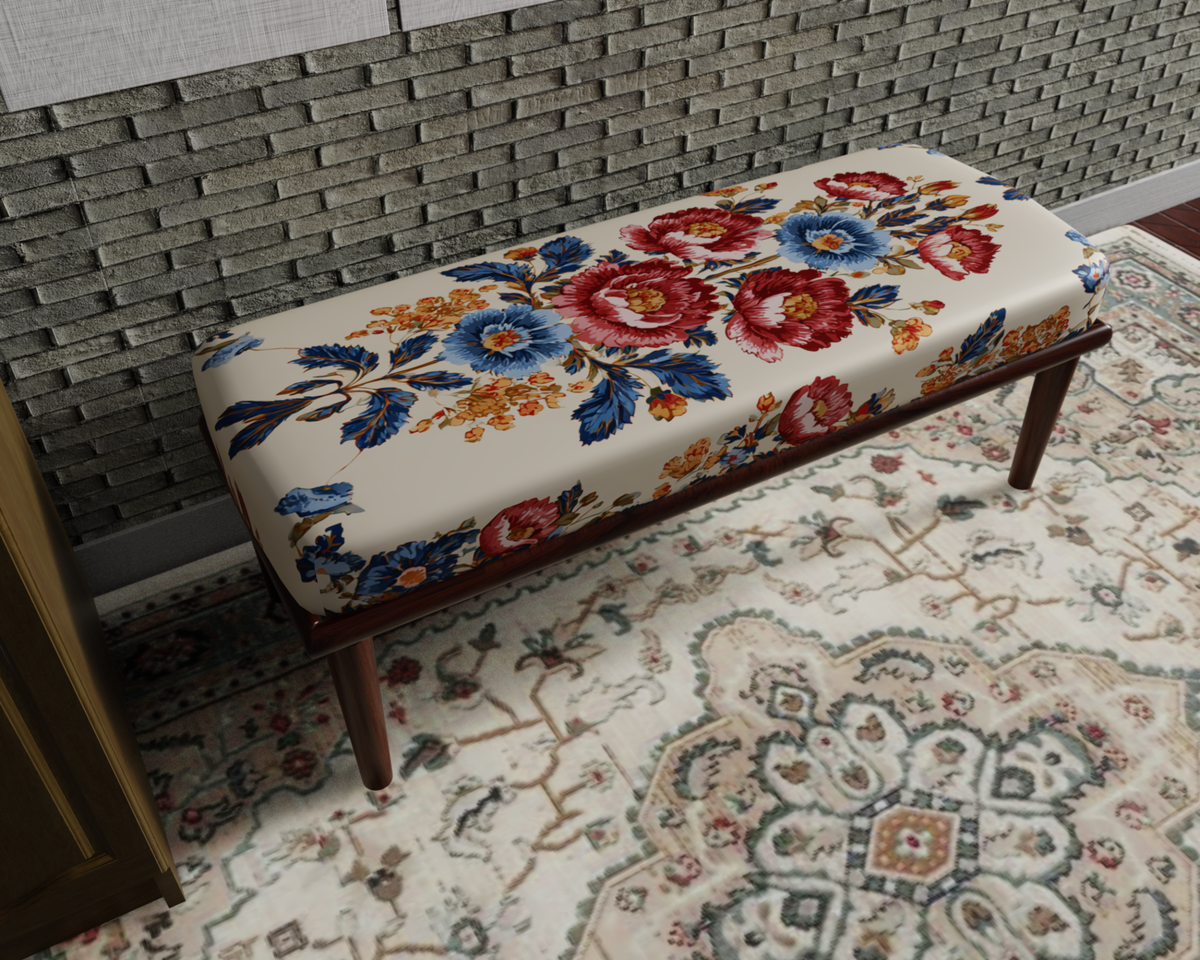 Ivory Folk Floral Embroidery bench 8