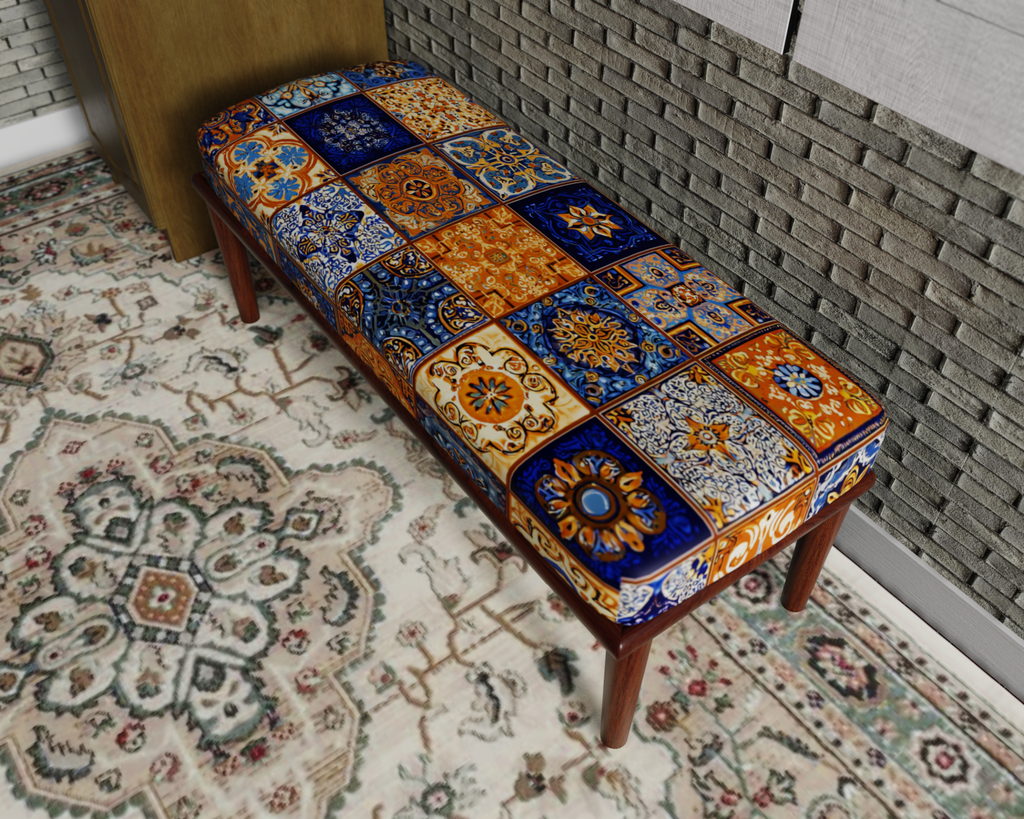 Blue & Gold Patchwork Tile bench 3