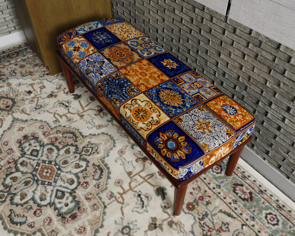 Blue & Gold Patchwork Tile bench 3
