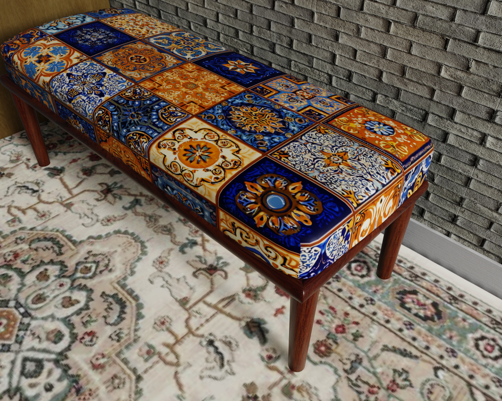 Blue & Gold Patchwork Tile bench 7