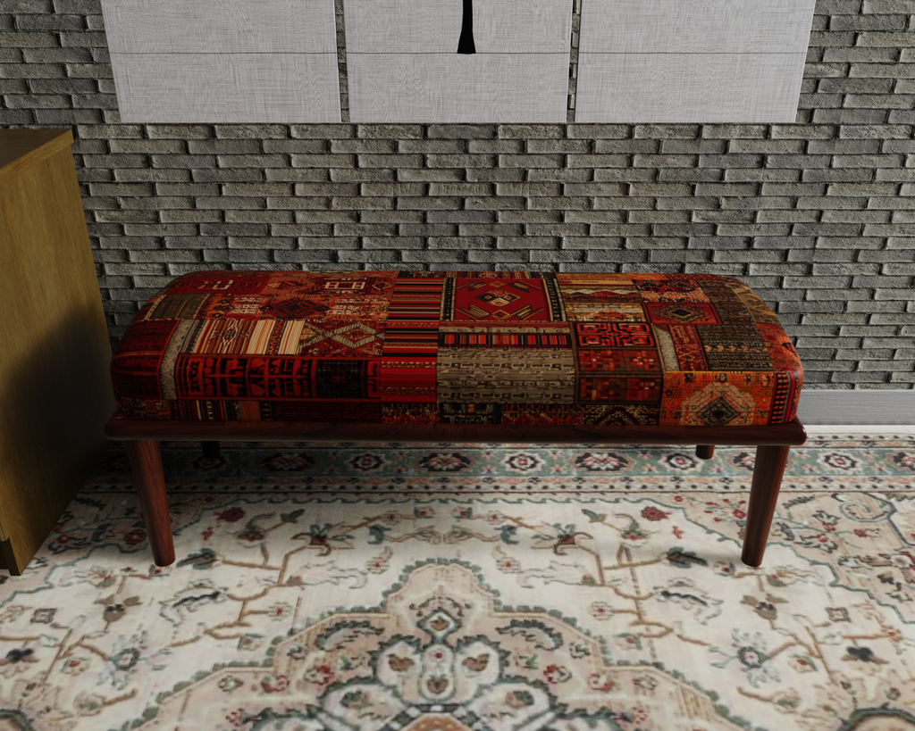 Burgundy Tribal Kilim bench 2