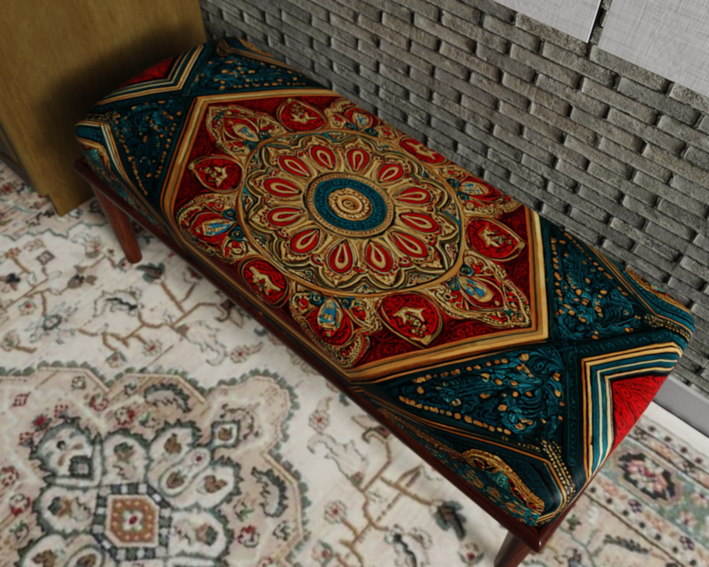 Rust & Emerald Ornate Persian bench 6