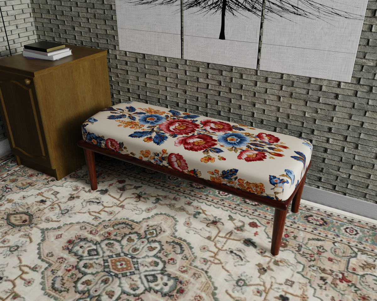 Ivory Folk Floral Embroidery bench 1