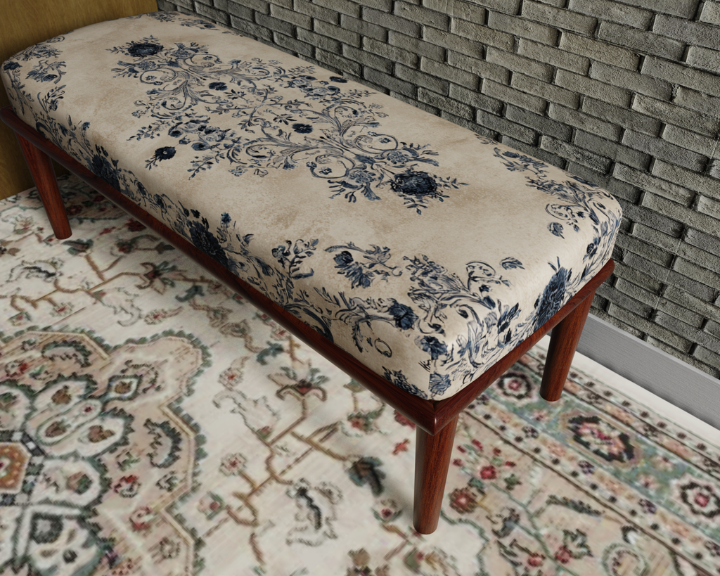 Ivory & Navy Delft Floral bench 7