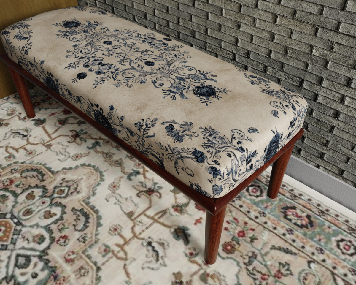 Ivory & Navy Delft Floral bench 7