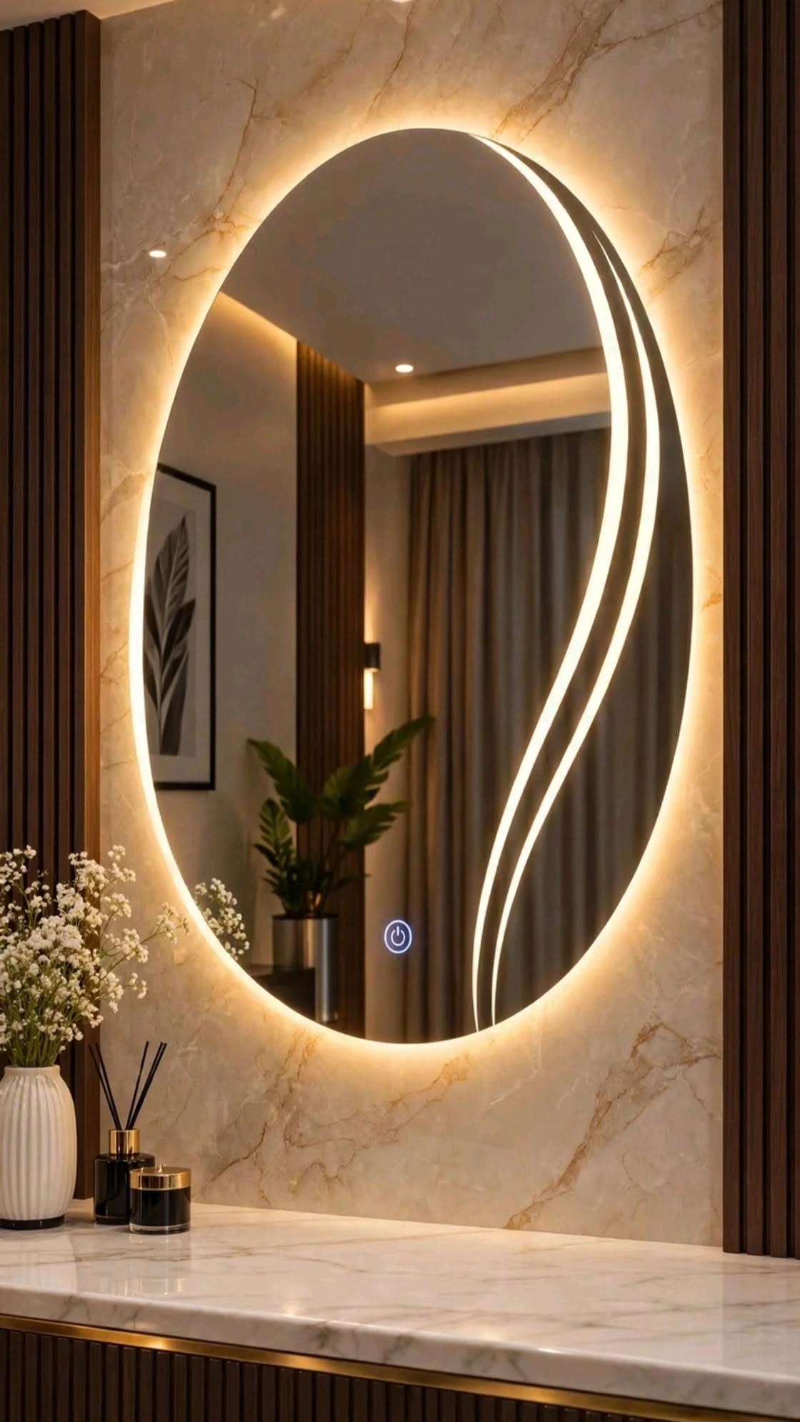 Dalga Oval LED Mirror | Wave Line Front & Back Lit Bathroom Vanity Mirror