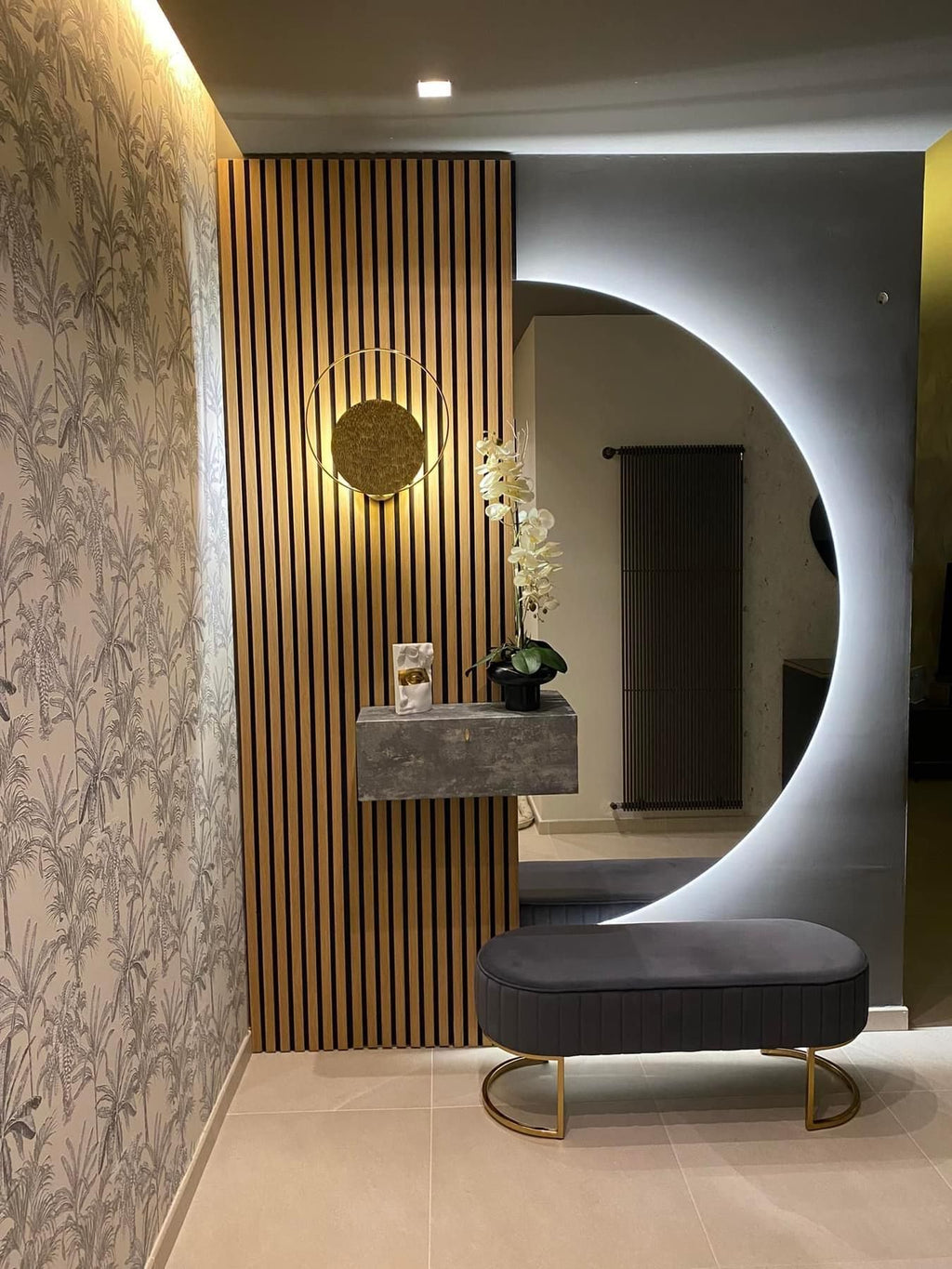 D-Shaped LED Backlit Wall Mirror