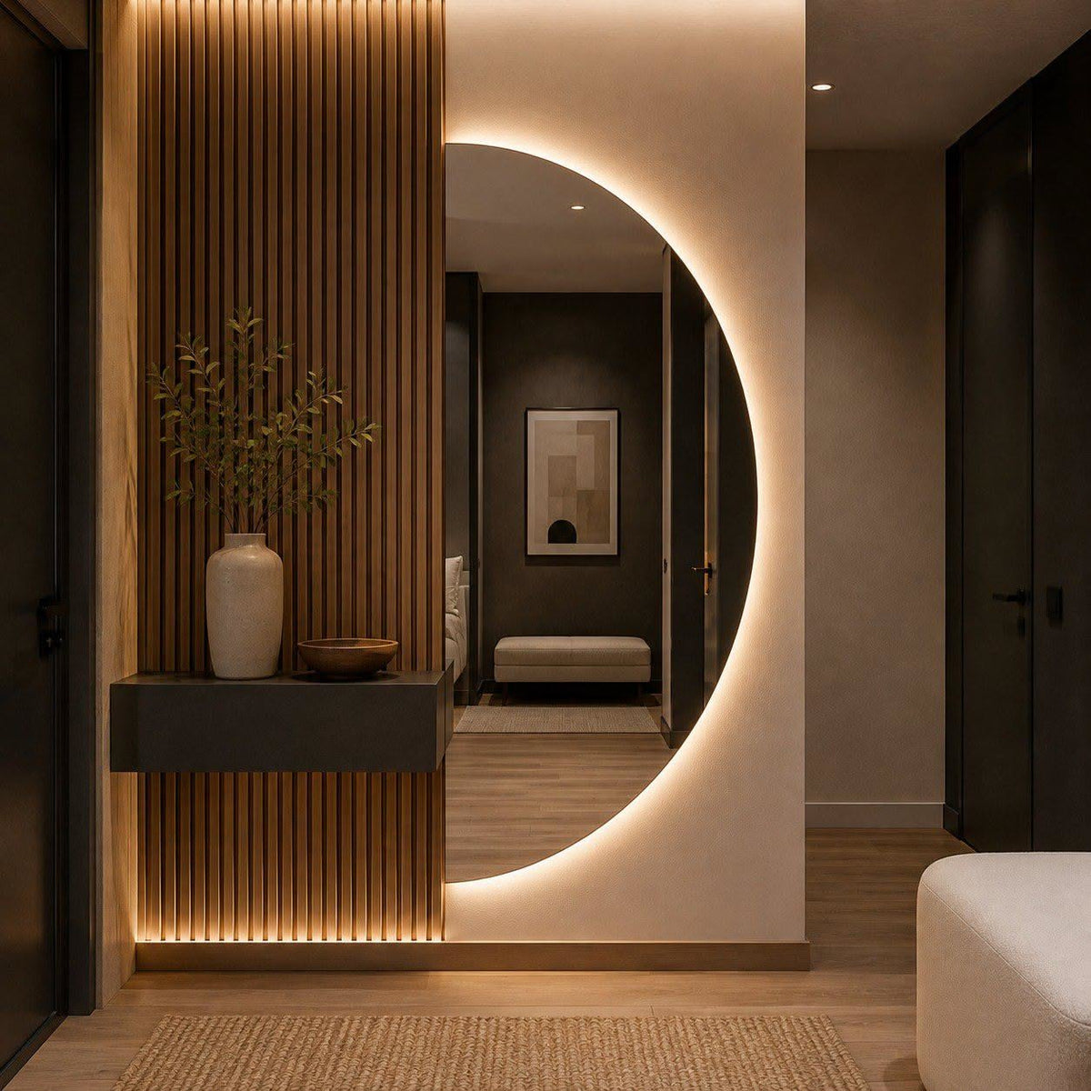 D-Shaped LED Backlit Wall Mirror