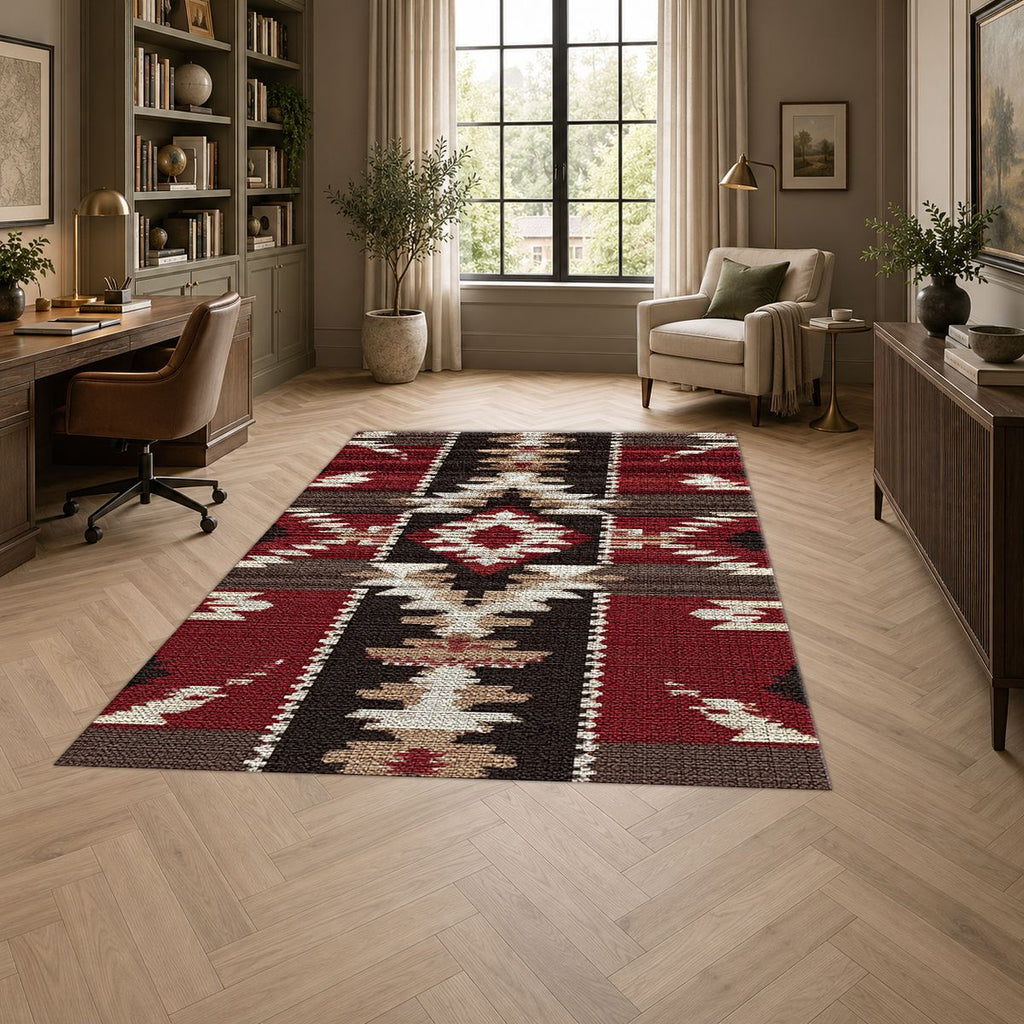 Red and Black Southwestern Kilim printed area rug