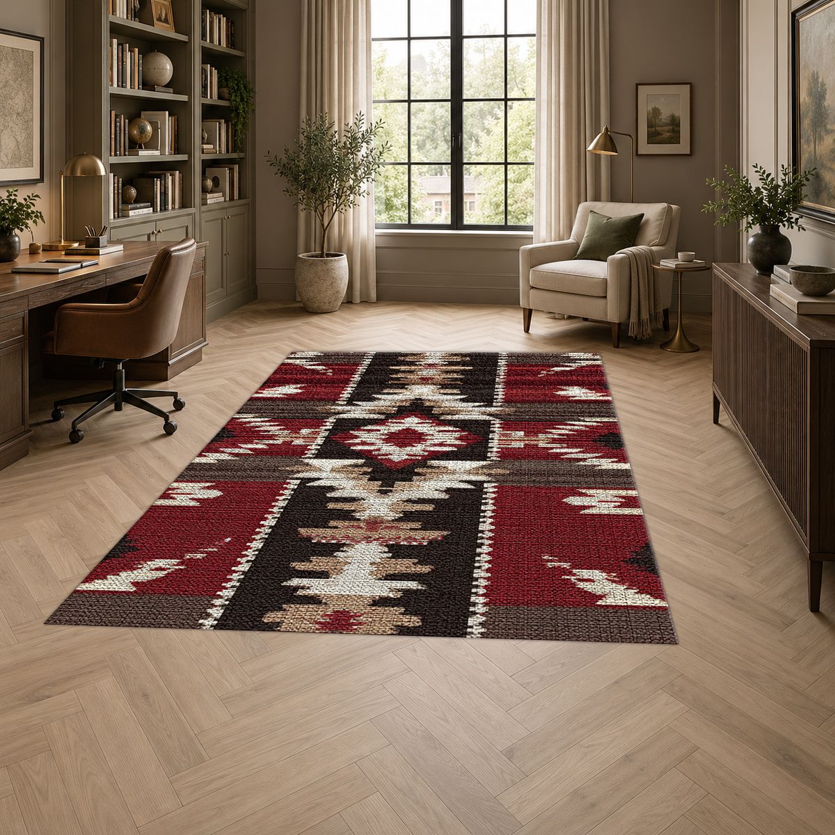 Red and Black Southwestern Kilim printed area rug