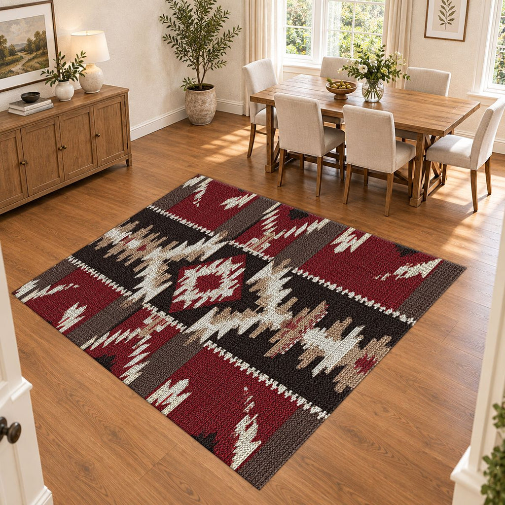 Red and Black Southwestern Kilim printed area rug