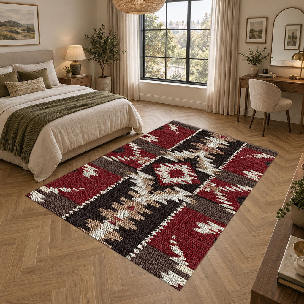 Red and Black Southwestern Kilim printed area rug