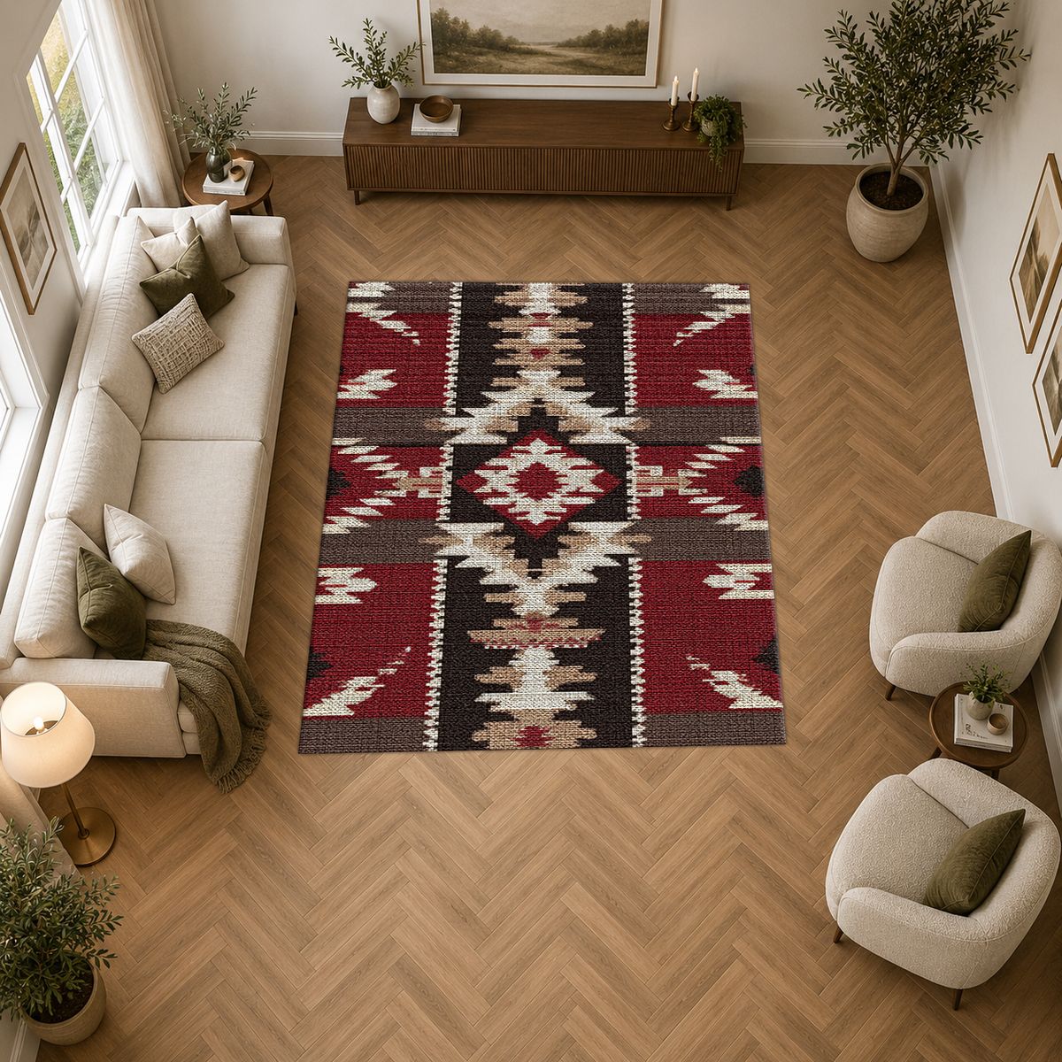 Red and Black Southwestern Kilim printed area rug