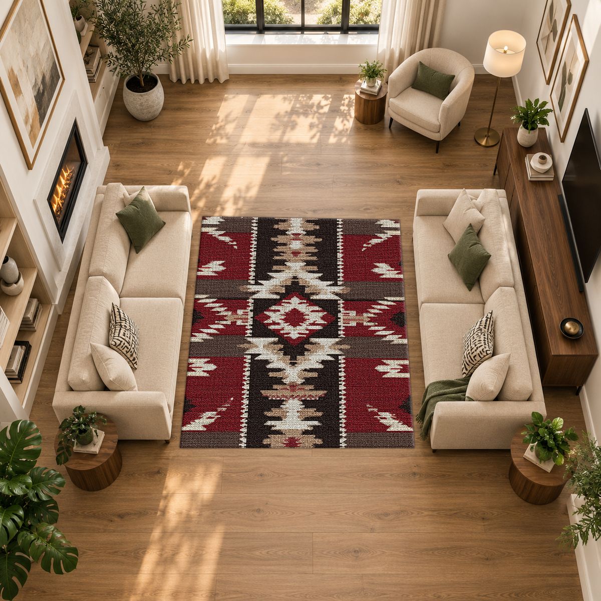 Red and Black Southwestern Kilim printed area rug