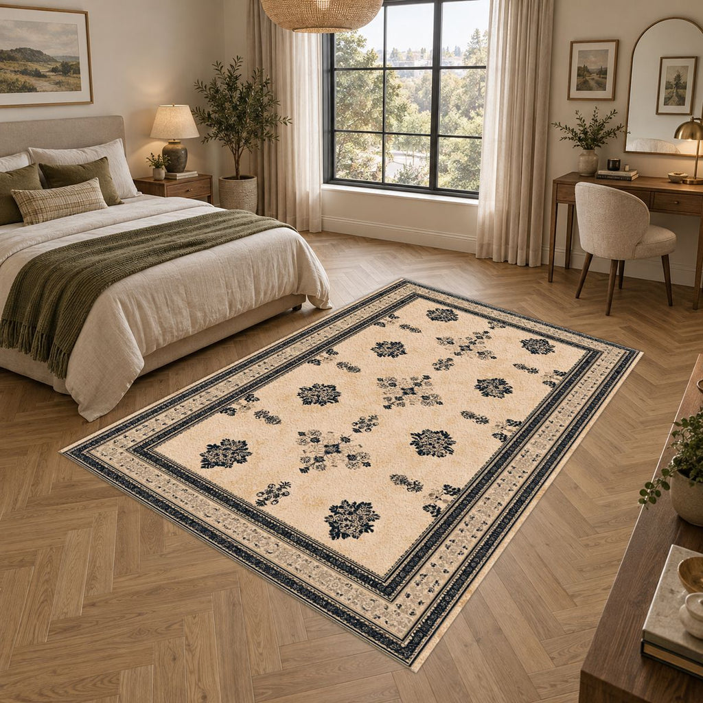 Cream Minimalist Bordered Classic printed area rug