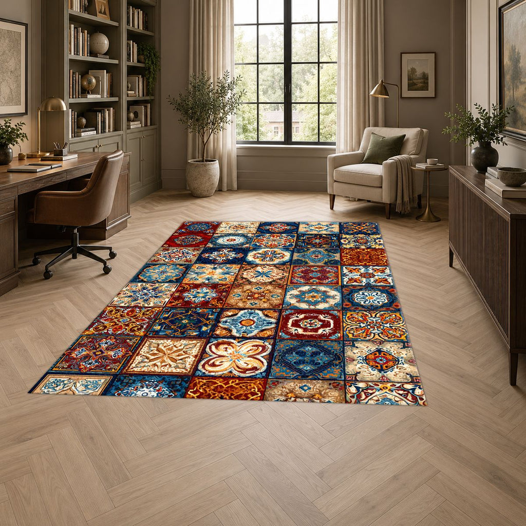 Colorful Moroccan Tile Patchwork printed area rug
