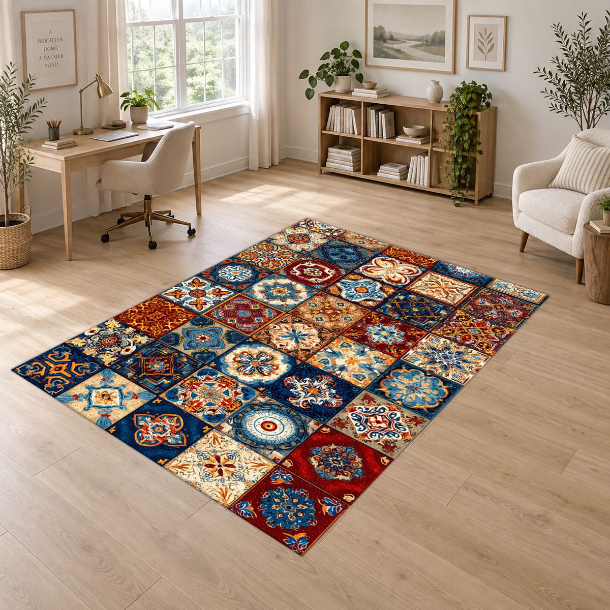 Colorful Moroccan Tile Patchwork printed area rug