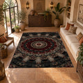 Black and Burgundy Paisley Mandala printed area rug