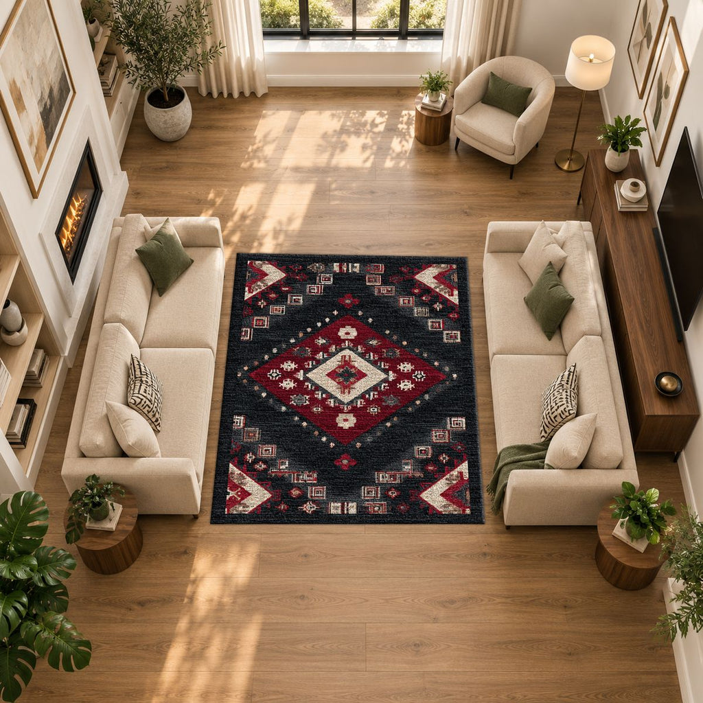 Black and Red Geometric Diamond Kilim printed area rug