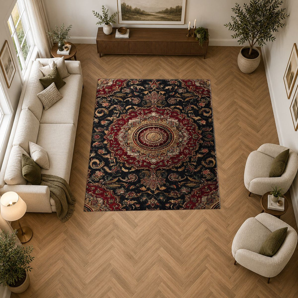 Dark Burgundy Ornate Persian Medallion printed area rug