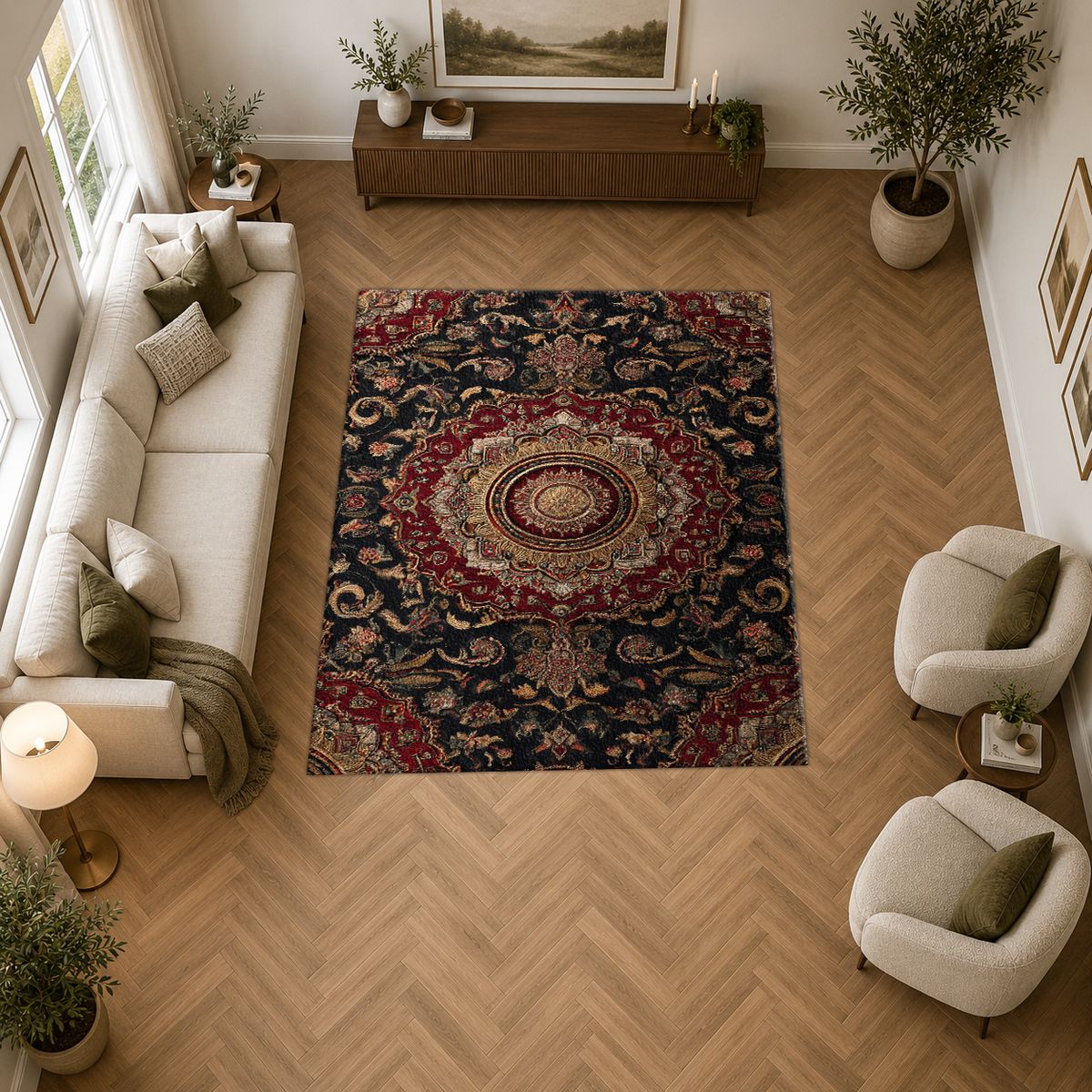 Dark Burgundy Ornate Persian Medallion printed area rug