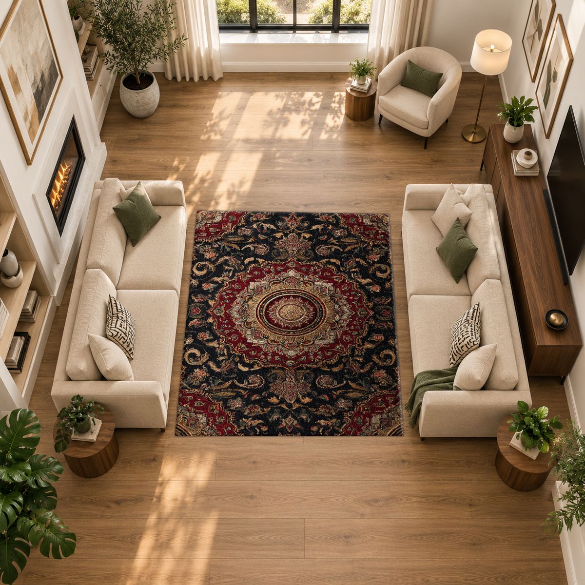 Dark Burgundy Ornate Persian Medallion printed area rug