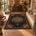 Black and Gold Baroque Medallion printed area rug