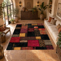 Black and Red Color Block Patchwork printed area rug