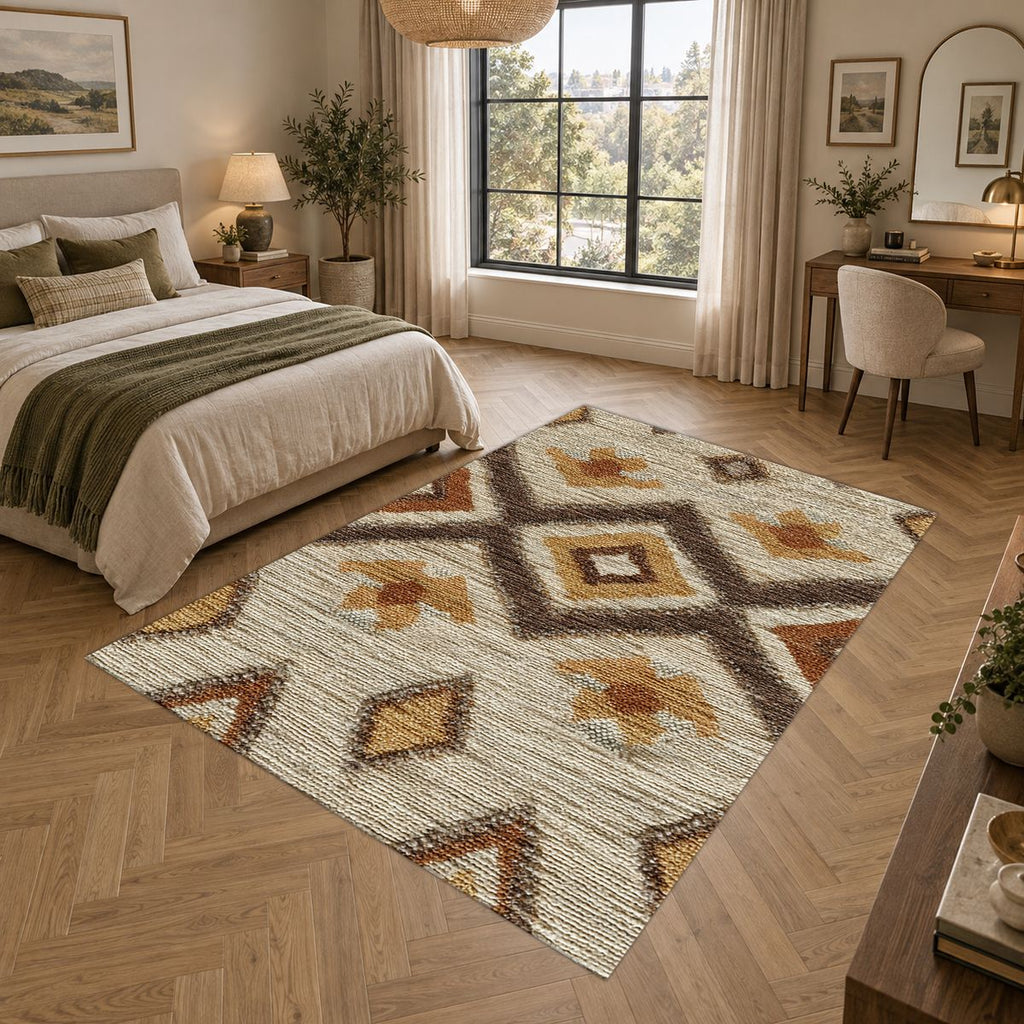 Beige and Brown Aztec Diamond printed area rug